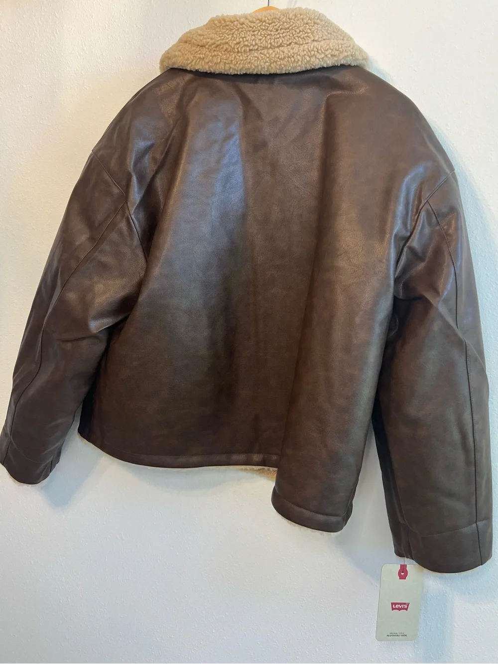 Levi's Tan Sherpa Bomber Jacket with Brown Trim - Picture 7 of 11